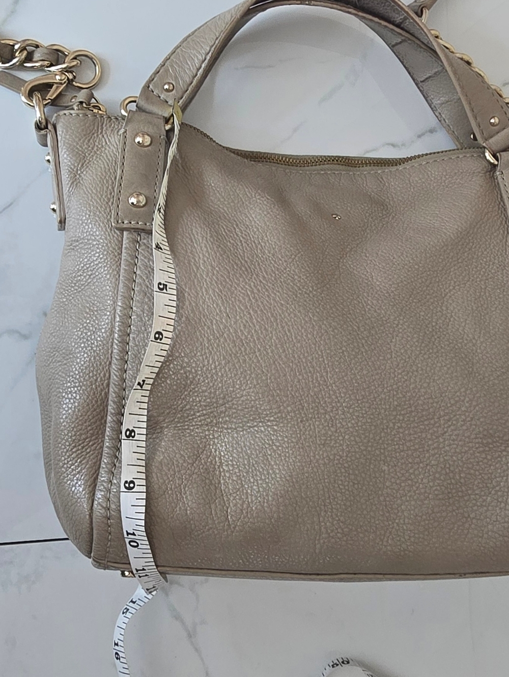 Kate Spade New York Pebbled Leather Satchel Crossbody Taupe Beige Bag - Picture 9 of 10